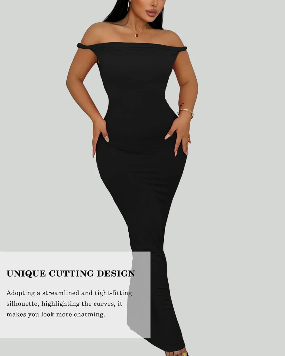 Elegant Off-Shoulder Bodycon Evening Gown - Slim Fit Long Formal Dress for Weddings, Parties, Special Occasions