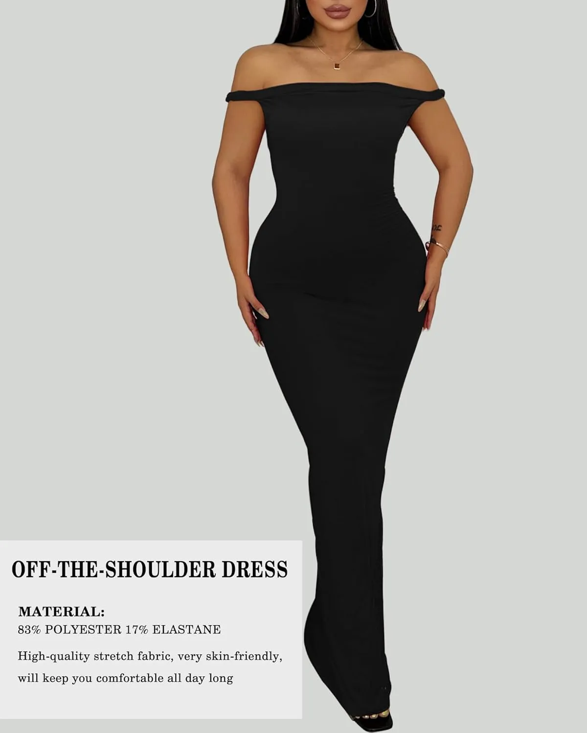 Elegant Off-Shoulder Bodycon Evening Gown - Slim Fit Long Formal Dress for Weddings, Parties, Special Occasions