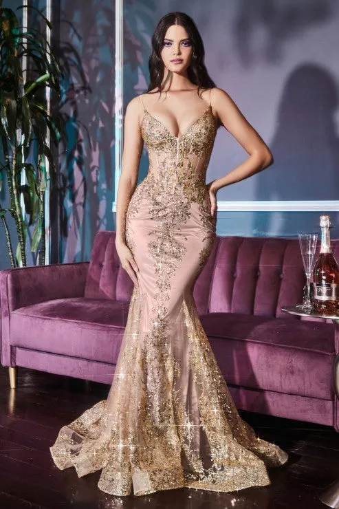Embroidered Fantasy Lavender Sequined Sleeveless Mermaid Gown