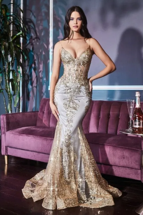 Embroidered Fantasy Lavender Sequined Sleeveless Mermaid Gown