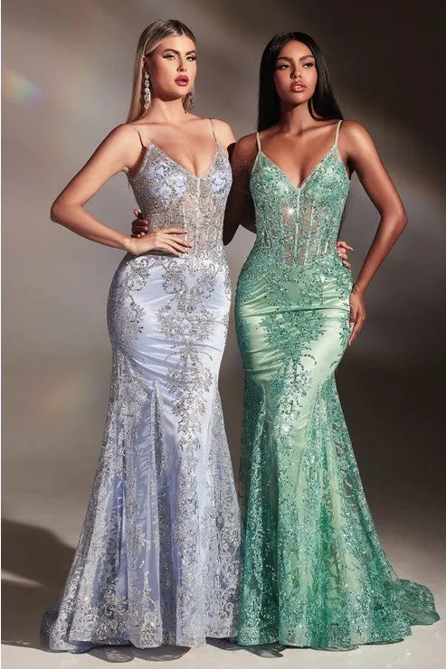 Embroidered Fantasy Lavender Sequined Sleeveless Mermaid Gown