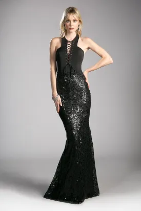 Fitted Sequin Gown with Halter Neckline