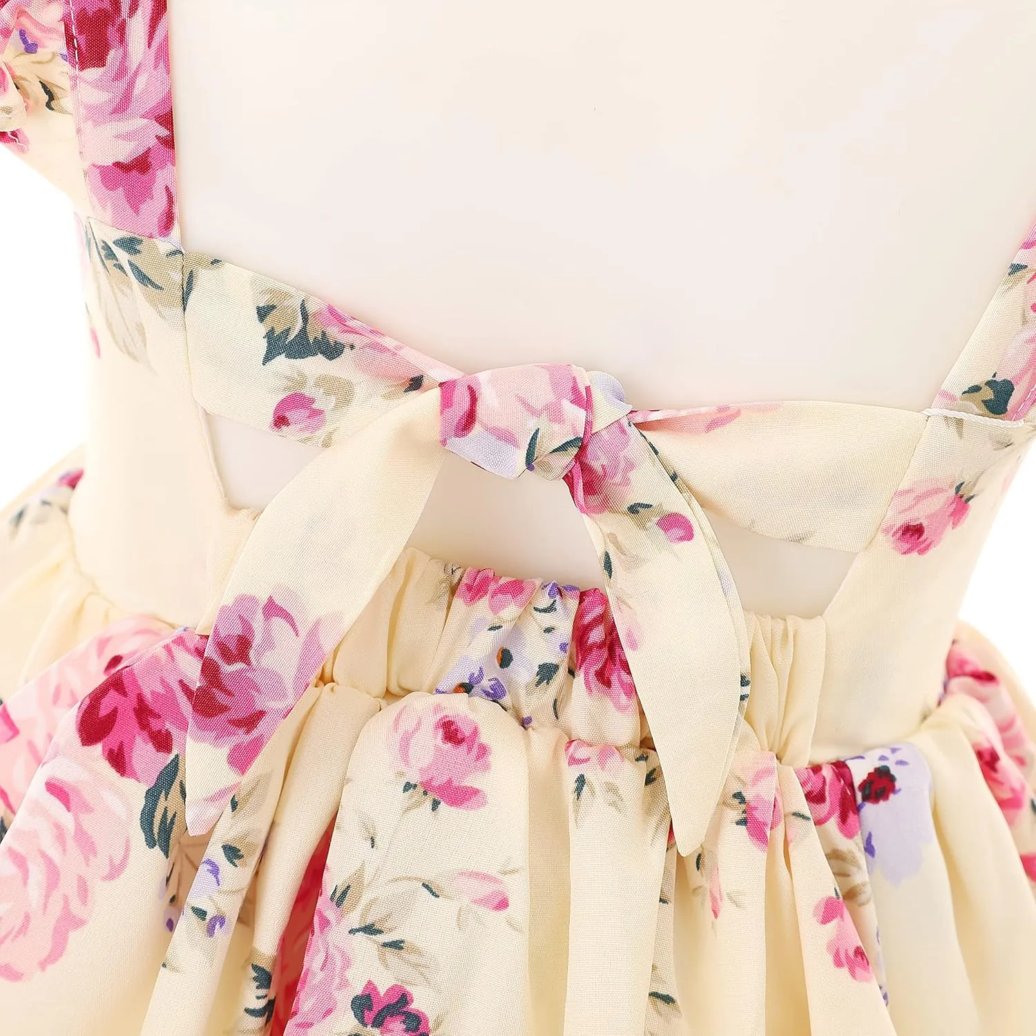 Flofallzique Summer Girls Floral Dress Ruffle Sleeve Tie Back Vintage Toddler Birthday Tea Party Dresses