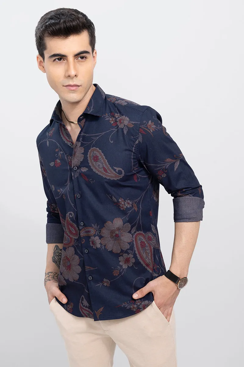 Floral Rose Navy Melange Shirt