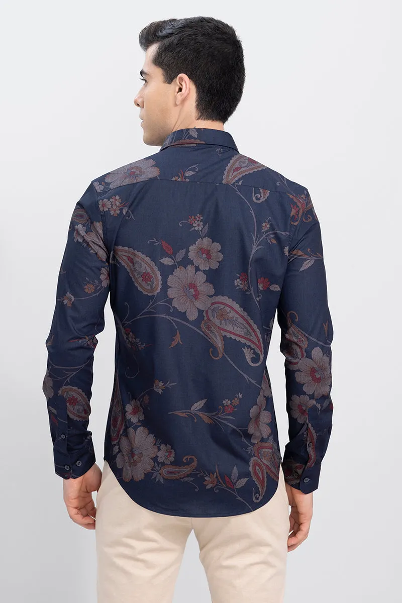 Floral Rose Navy Melange Shirt