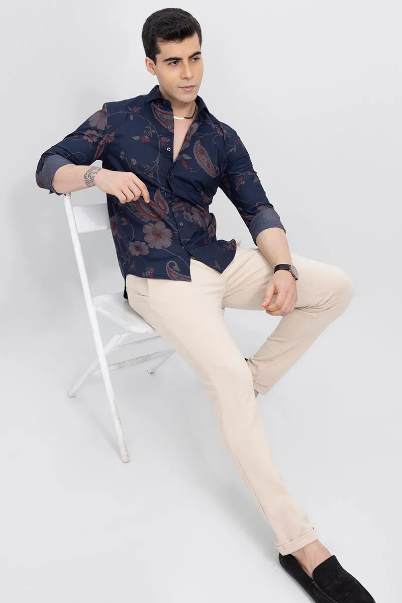 Floral Rose Navy Melange Shirt
