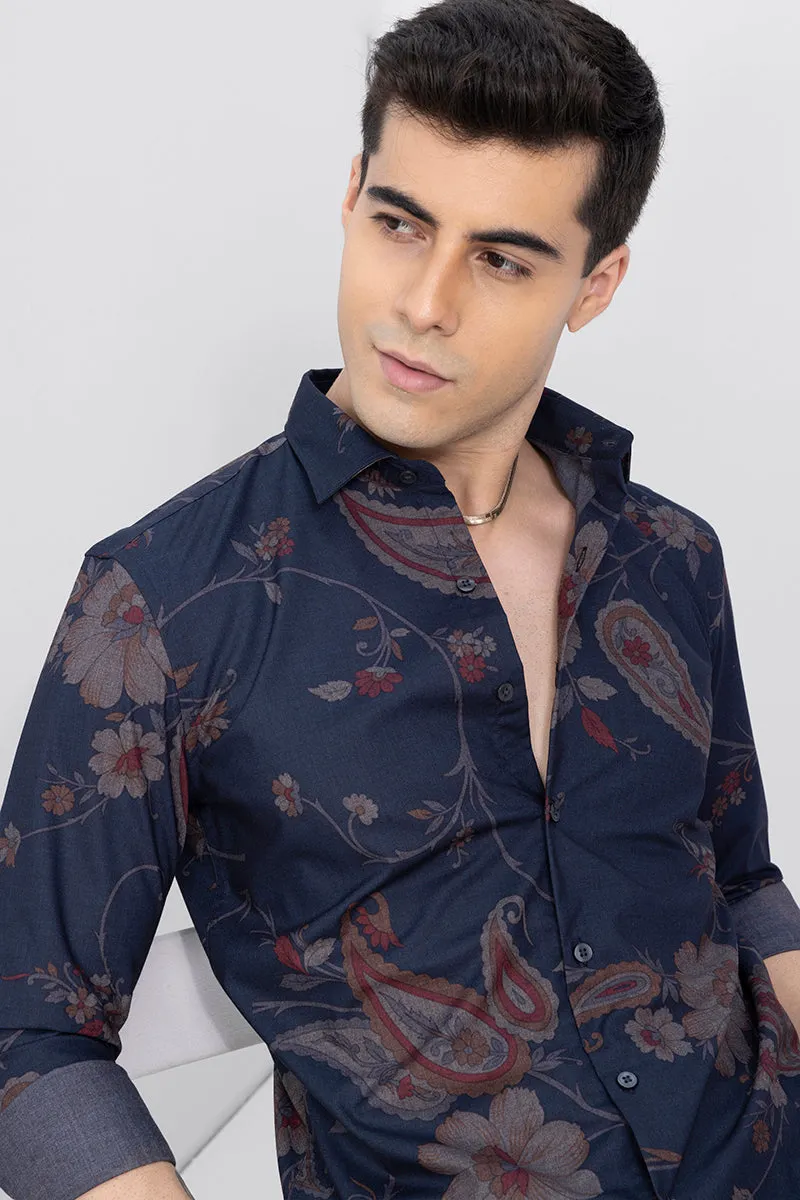 Floral Rose Navy Melange Shirt