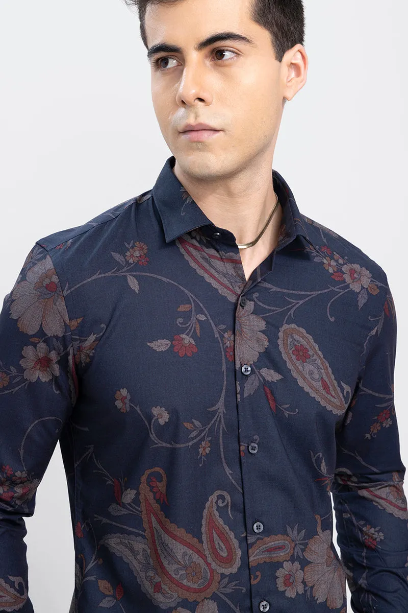 Floral Rose Navy Melange Shirt