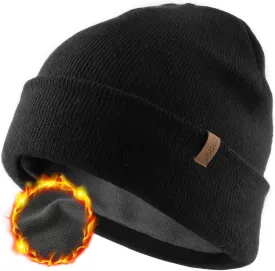 FURTALK Mens Beanie Fleece Lined Winter Hats Double Layered Stylish Knited Cuffed Plain Hat