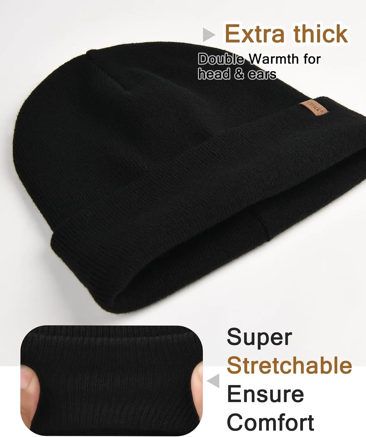 FURTALK Mens Beanie Fleece Lined Winter Hats Double Layered Stylish Knited Cuffed Plain Hat