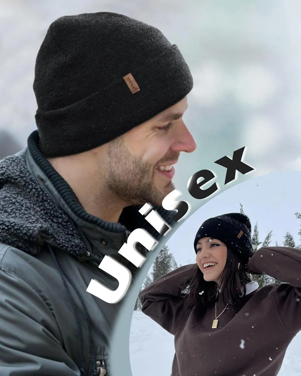 FURTALK Mens Beanie Fleece Lined Winter Hats Double Layered Stylish Knited Cuffed Plain Hat