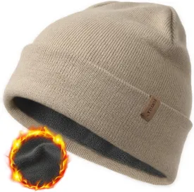 FURTALK Mens Beanie Fleece Lined Winter Hats Double Layered Stylish Knited Cuffed Plain Hat