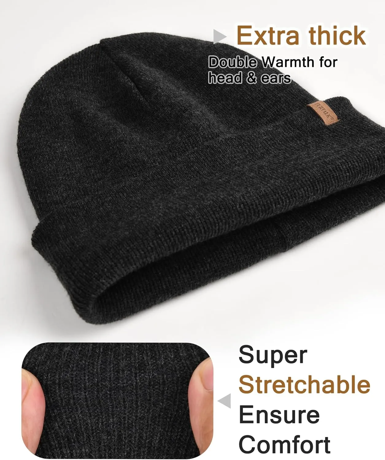 FURTALK Mens Beanie Fleece Lined Winter Hats Double Layered Stylish Knited Cuffed Plain Hat