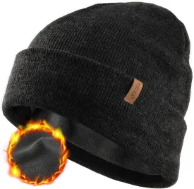 FURTALK Mens Beanie Fleece Lined Winter Hats Double Layered Stylish Knited Cuffed Plain Hat