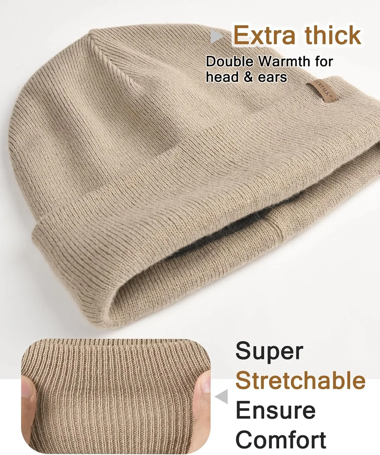 FURTALK Mens Beanie Fleece Lined Winter Hats Double Layered Stylish Knited Cuffed Plain Hat