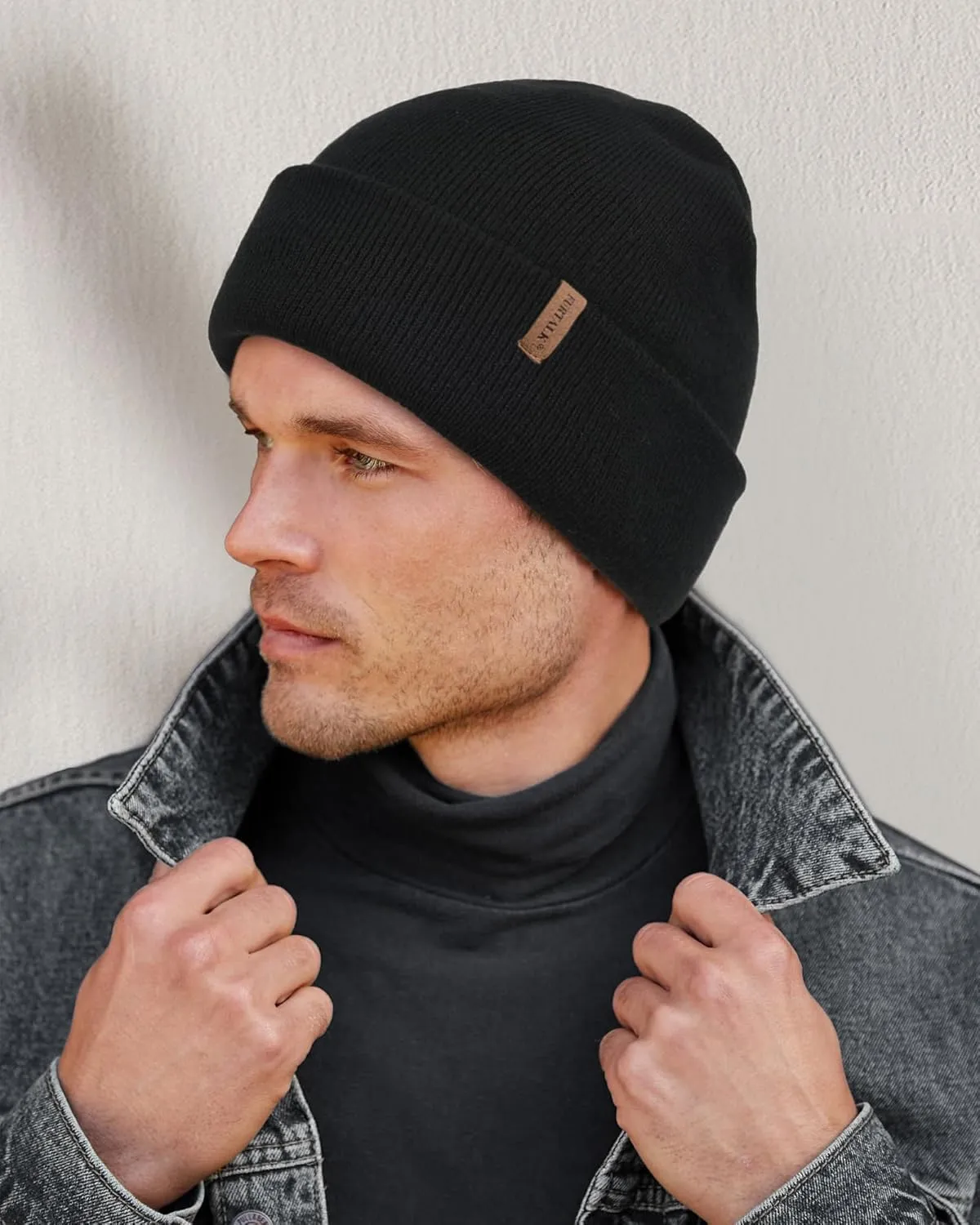 FURTALK Mens Beanie Fleece Lined Winter Hats Double Layered Stylish Knited Cuffed Plain Hat