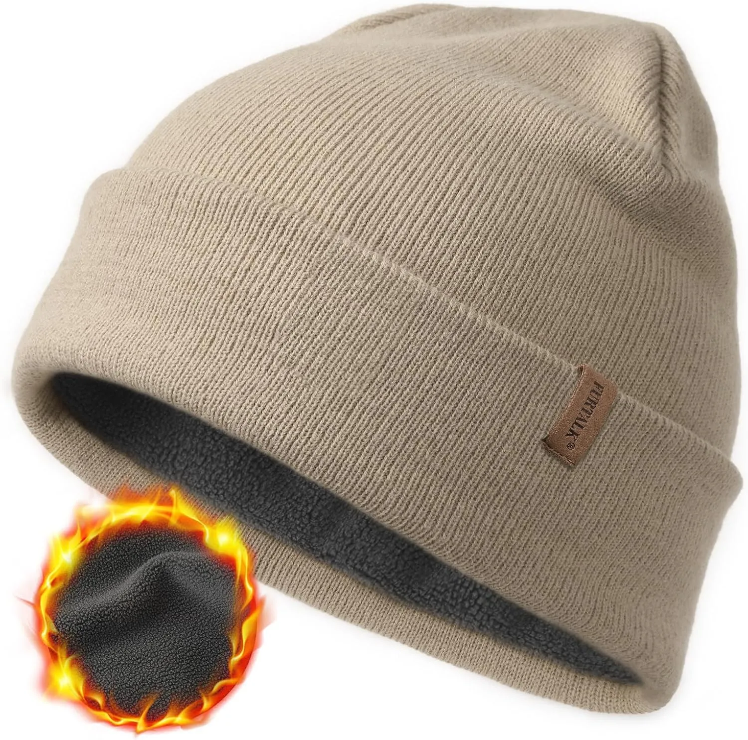 FURTALK Mens Beanie Fleece Lined Winter Hats Double Layered Stylish Knited Cuffed Plain Hat