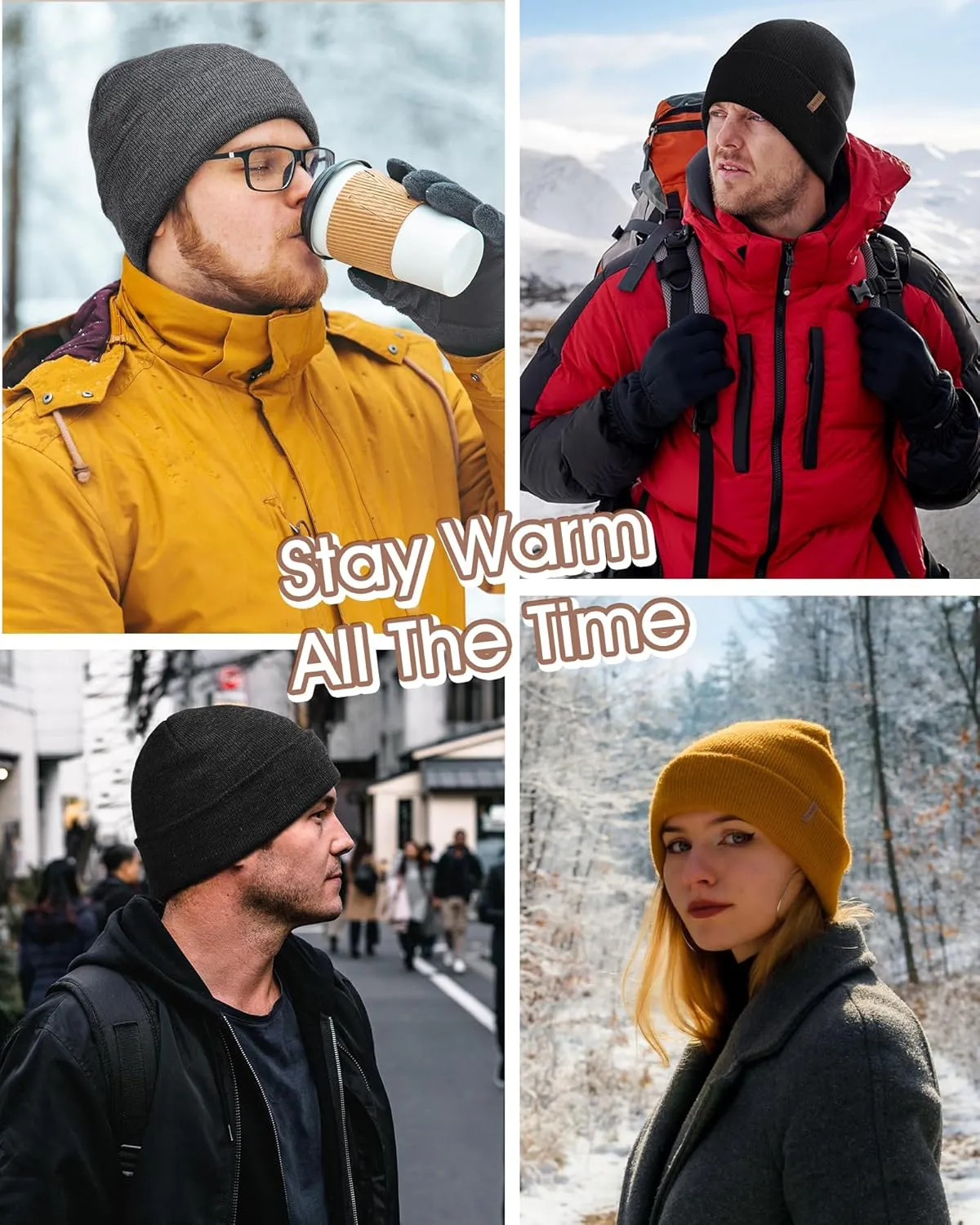 FURTALK Mens Beanie Fleece Lined Winter Hats Double Layered Stylish Knited Cuffed Plain Hat