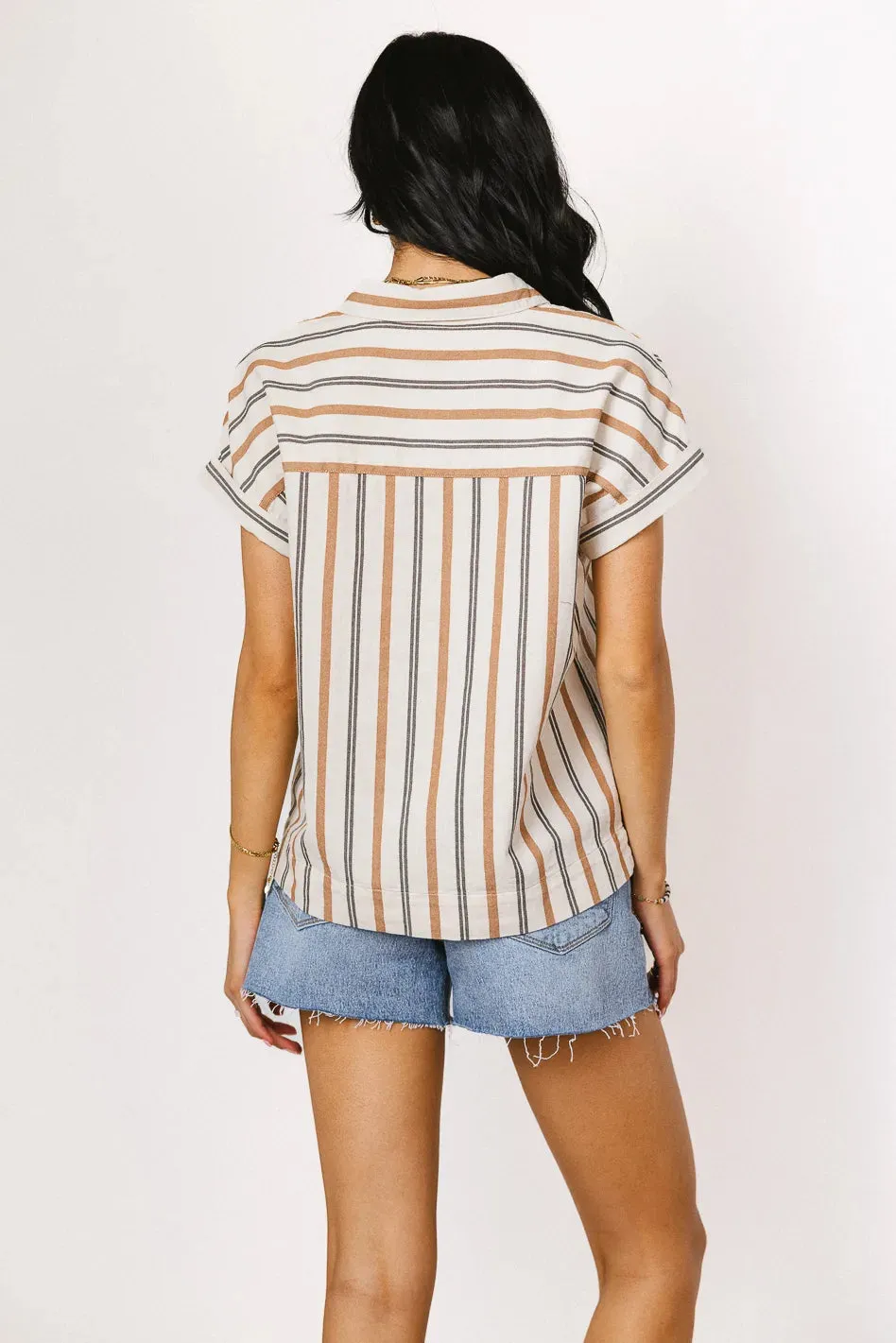 Gabby Striped Button Up in Tan - FINAL SALE