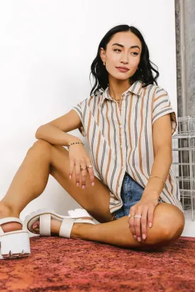 Gabby Striped Button Up in Tan - FINAL SALE