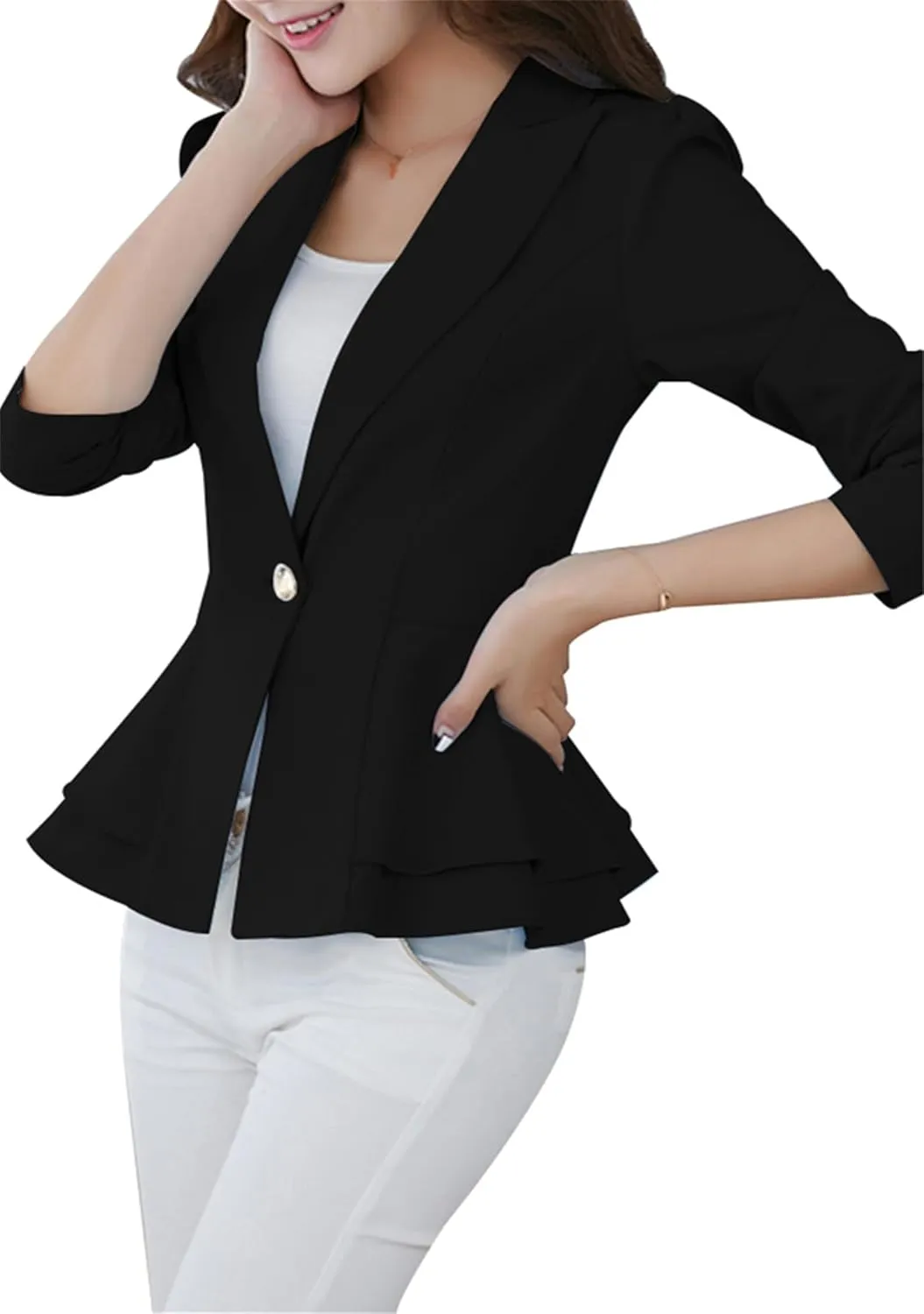 GRASWE Lady's Button Neck Long Sleeve Suit Vintage Casual Swing Dress Suit