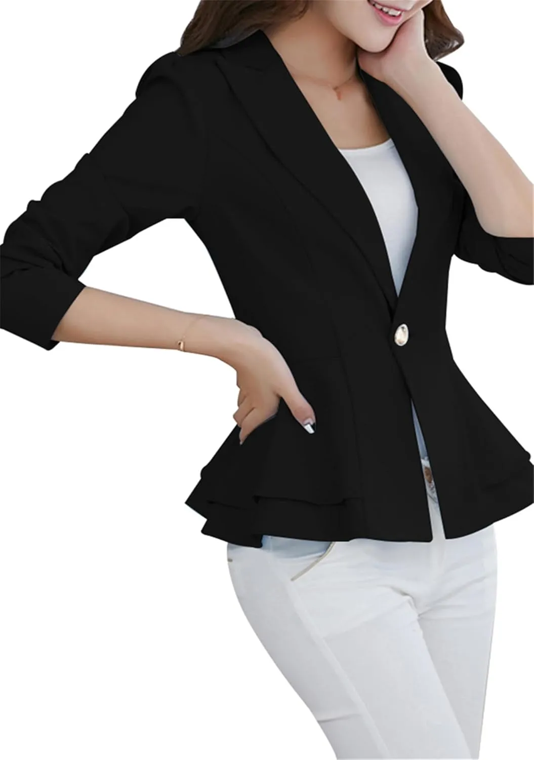 GRASWE Lady's Button Neck Long Sleeve Suit Vintage Casual Swing Dress Suit