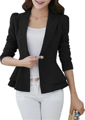 GRASWE Lady's Button Neck Long Sleeve Suit Vintage Casual Swing Dress Suit