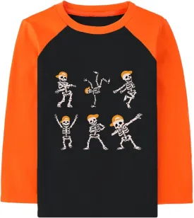 Halloween Shirts for Kids Long Sleeve Dancing Skeleton Graphic Tees Raglan Sleeve Trucks T-Shirt 2-7 Years