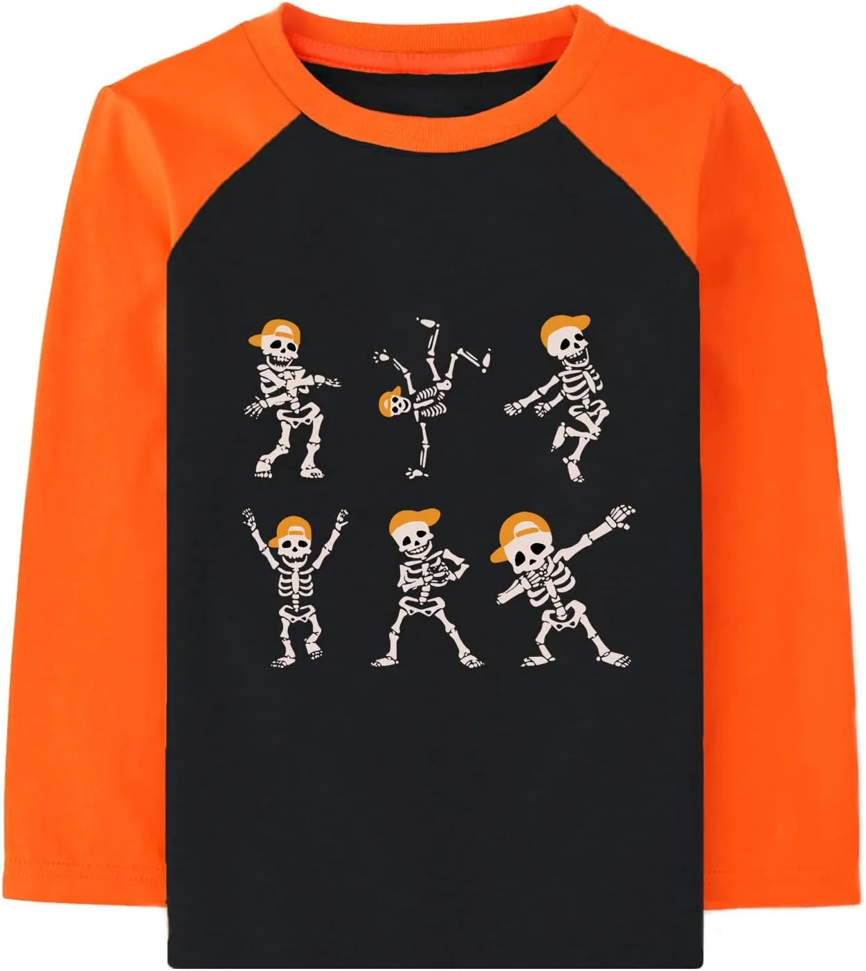 Halloween Shirts for Kids Long Sleeve Dancing Skeleton Graphic Tees Raglan Sleeve Trucks T-Shirt 2-7 Years