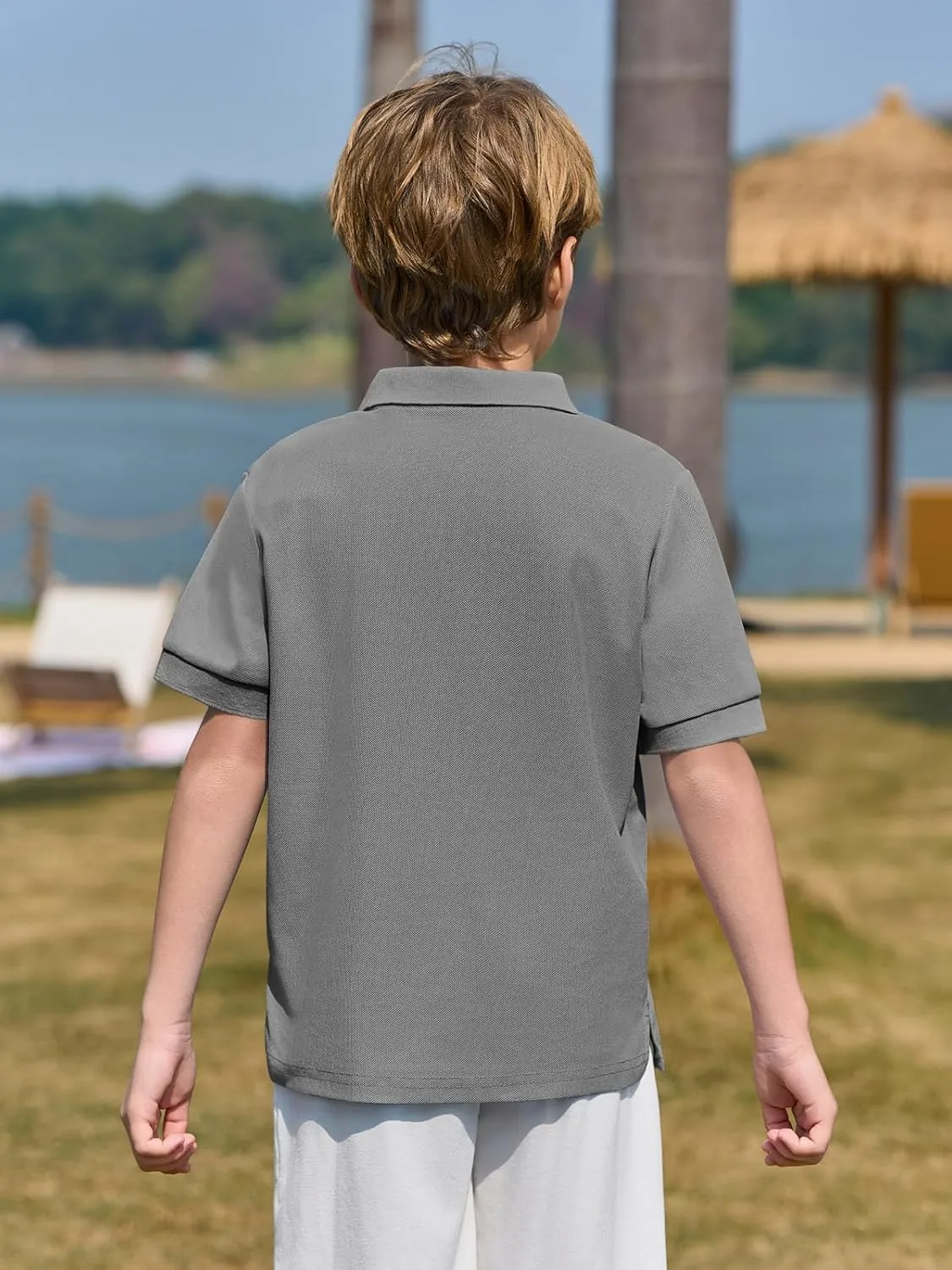 Haloumoning Boys Short Sleeve Pique Polo Shirt School Uniform Shirts for Kids 5-14 Years