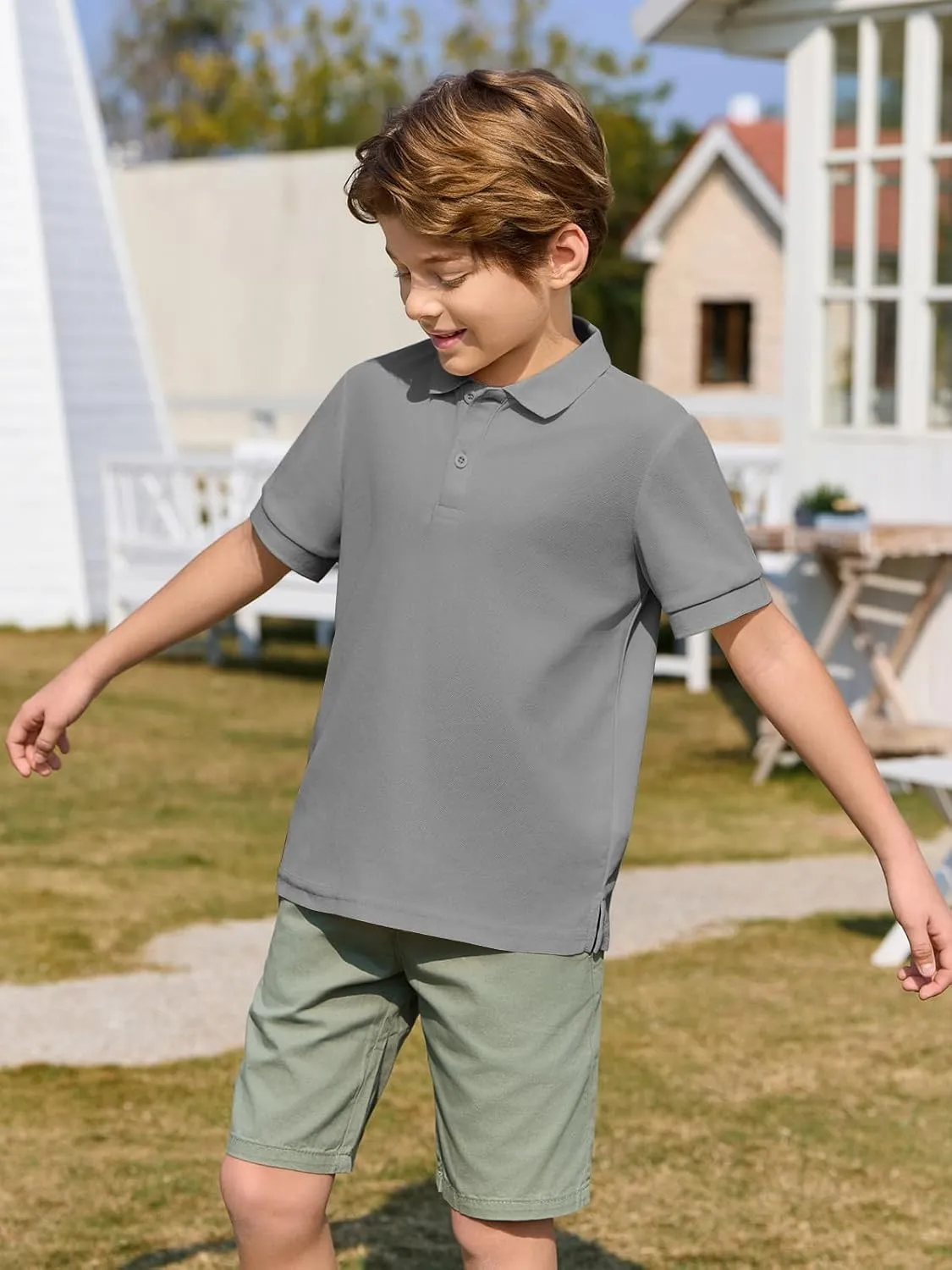 Haloumoning Boys Short Sleeve Pique Polo Shirt School Uniform Shirts for Kids 5-14 Years
