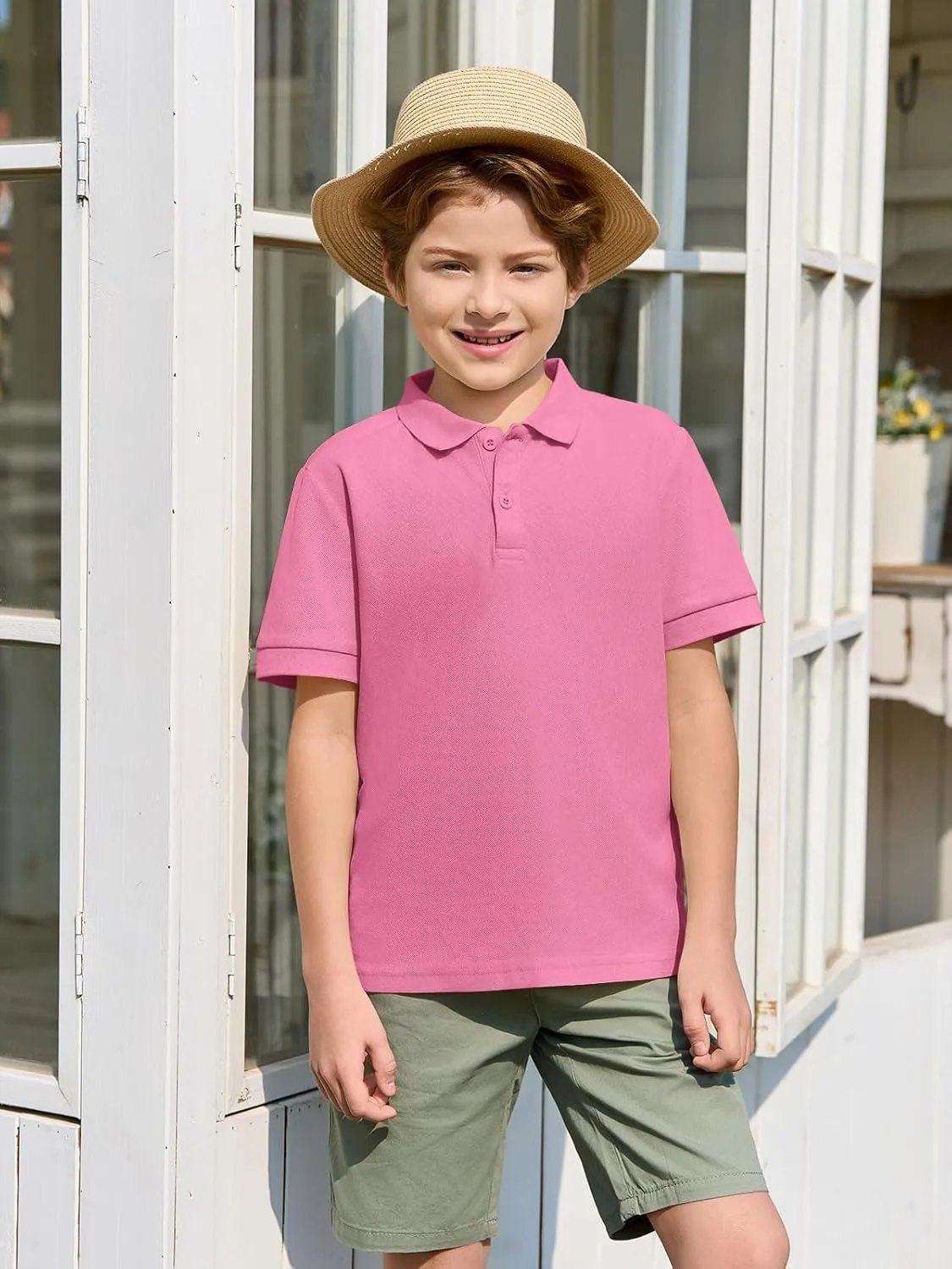 Haloumoning Boys Short Sleeve Pique Polo Shirt School Uniform Shirts for Kids 5-14 Years