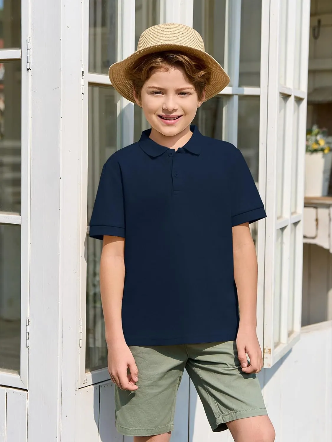 Haloumoning Boys Short Sleeve Pique Polo Shirt School Uniform Shirts for Kids 5-14 Years