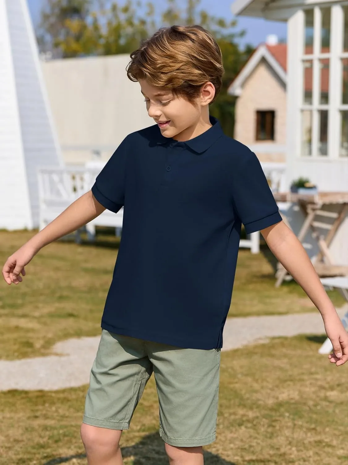 Haloumoning Boys Short Sleeve Pique Polo Shirt School Uniform Shirts for Kids 5-14 Years