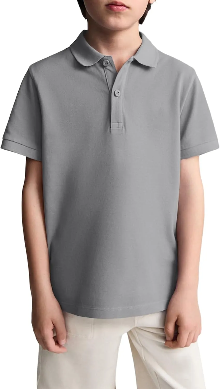 Haloumoning Boys Short Sleeve Pique Polo Shirt School Uniform Shirts for Kids 5-14 Years