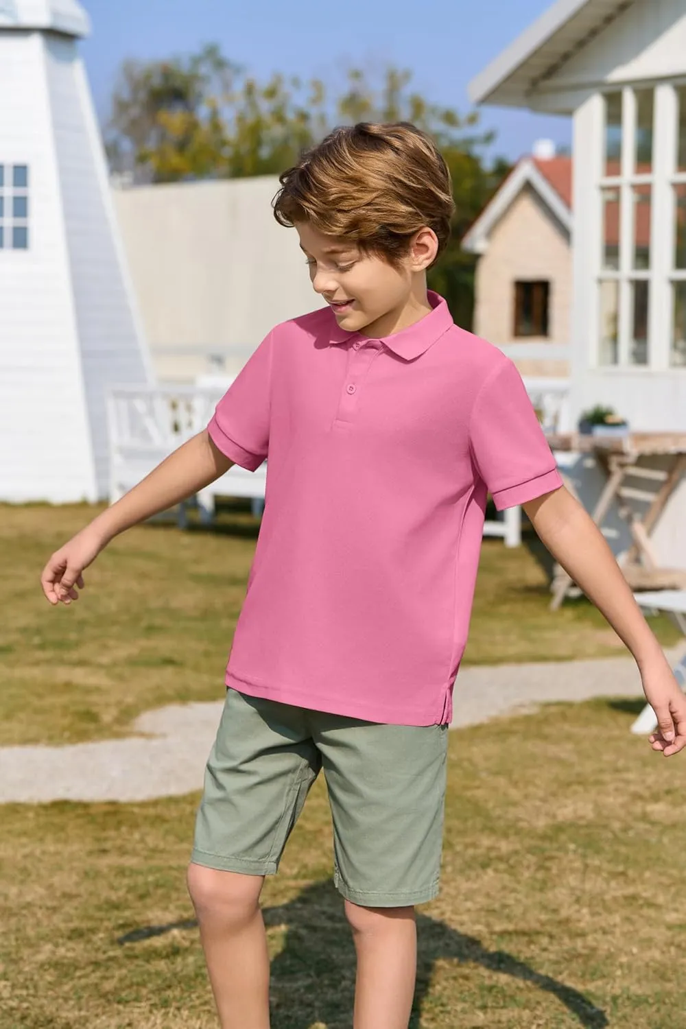 Haloumoning Boys Short Sleeve Pique Polo Shirt School Uniform Shirts for Kids 5-14 Years