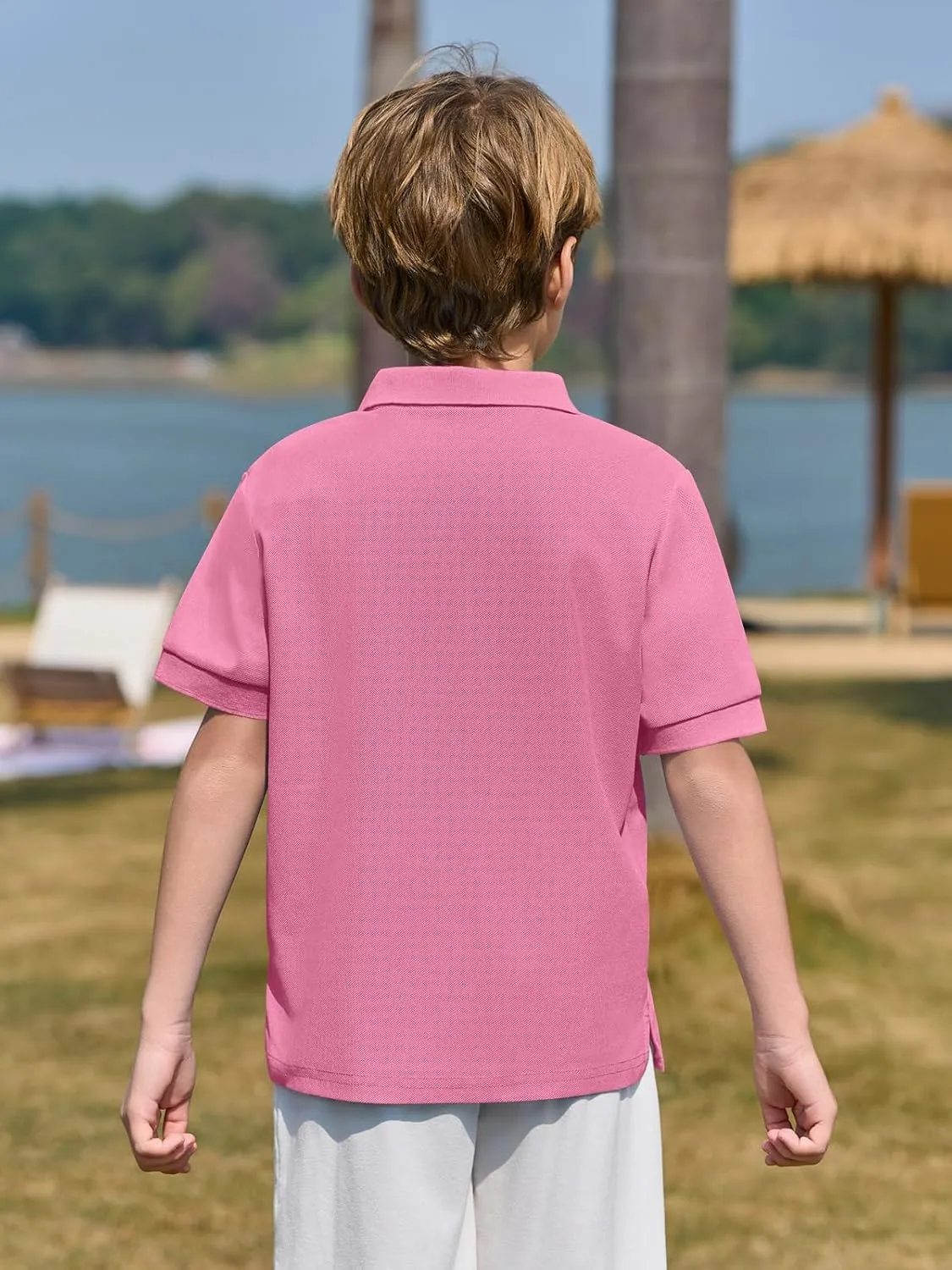 Haloumoning Boys Short Sleeve Pique Polo Shirt School Uniform Shirts for Kids 5-14 Years