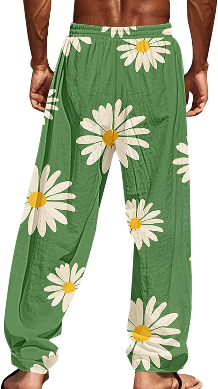 Hawaiian Ocean Wave Sweatpants for Men Lightweight Beachwear Lounge Pants Comfy Relaxed Fit Tropical Vacation Pants