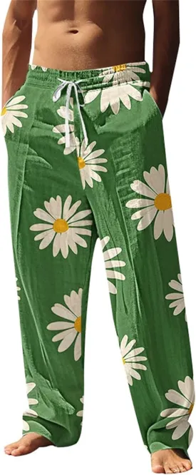 Hawaiian Ocean Wave Sweatpants for Men Lightweight Beachwear Lounge Pants Comfy Relaxed Fit Tropical Vacation Pants