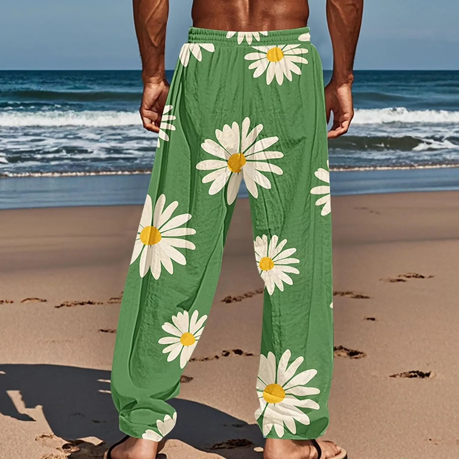 Hawaiian Ocean Wave Sweatpants for Men Lightweight Beachwear Lounge Pants Comfy Relaxed Fit Tropical Vacation Pants