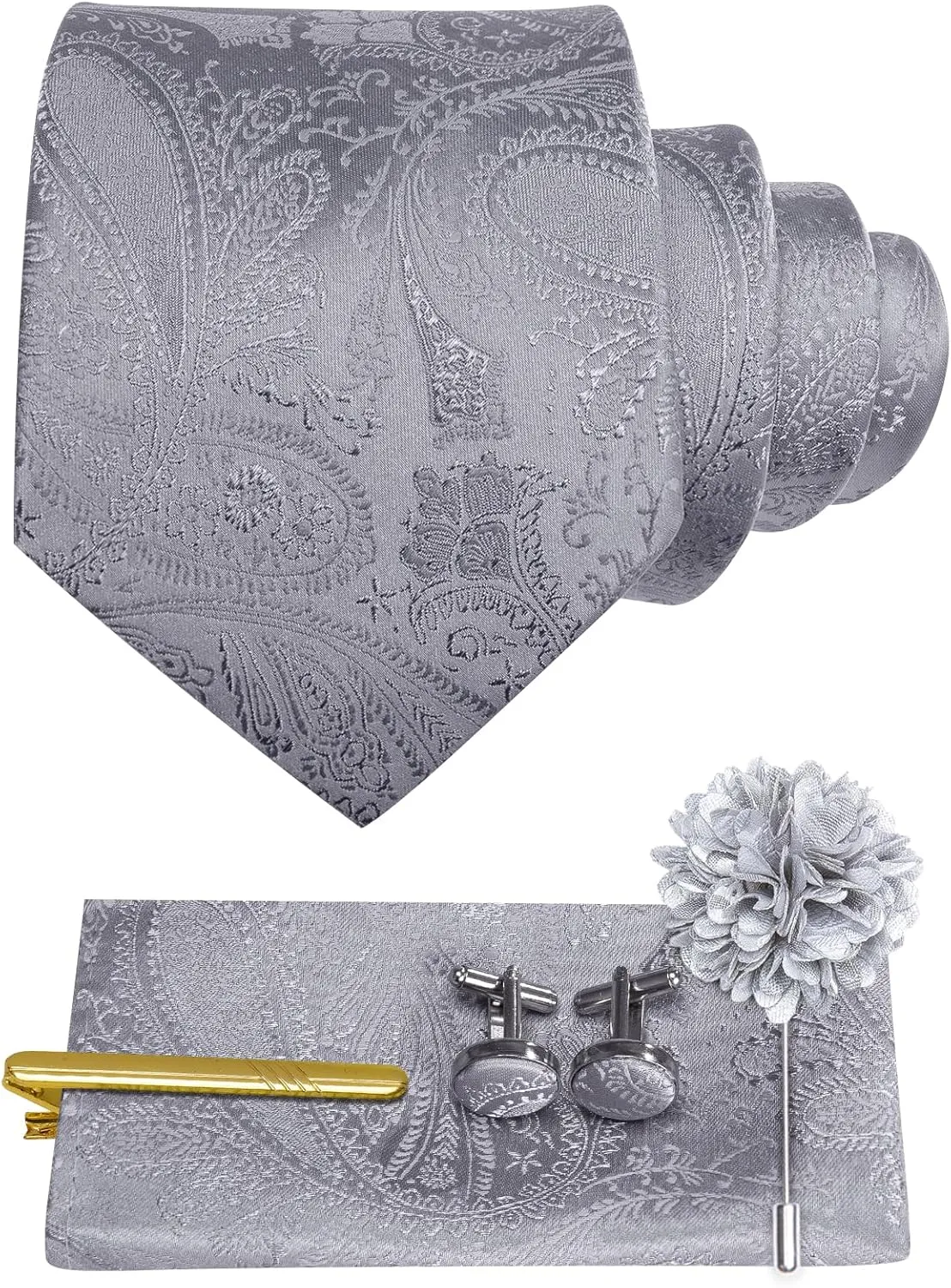 Hi-Tie Men's Suit Vest and Tie Set Formal Waistcoat V-Neck Paisley Vest and Tie Pocket Square Cufflinks Set for Wedding