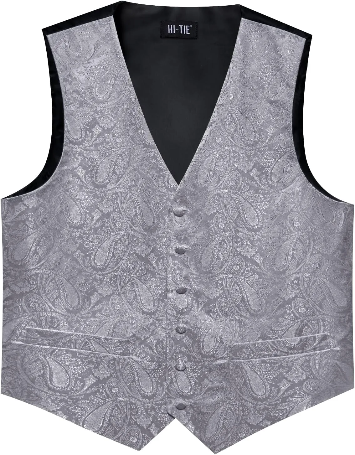 Hi-Tie Men's Suit Vest and Tie Set Formal Waistcoat V-Neck Paisley Vest and Tie Pocket Square Cufflinks Set for Wedding