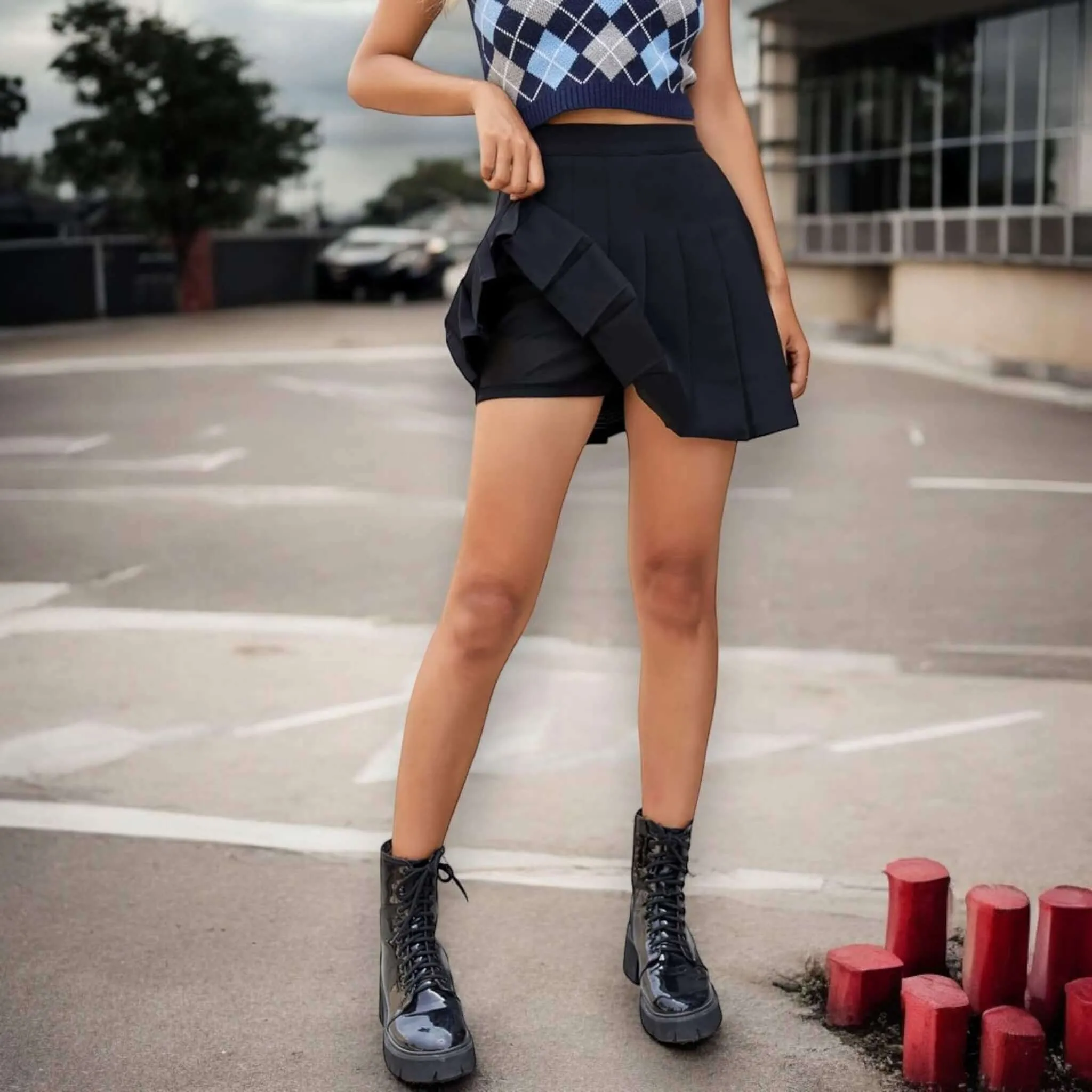 High Waisted Solid Pleated Mini Skirt with Built-In Shorts