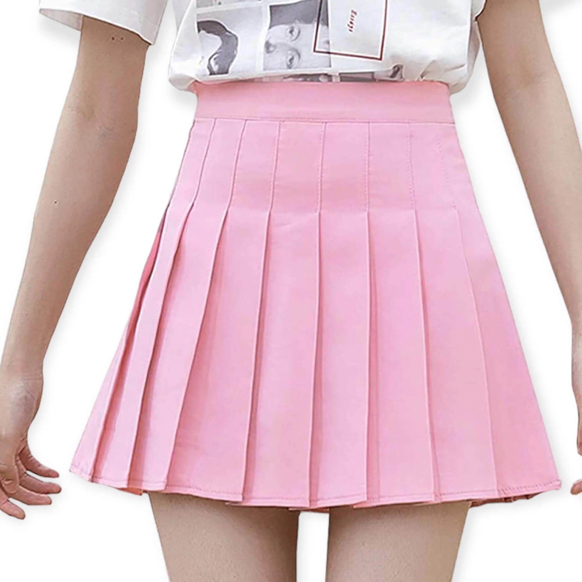 High Waisted Solid Pleated Mini Skirt with Built-In Shorts