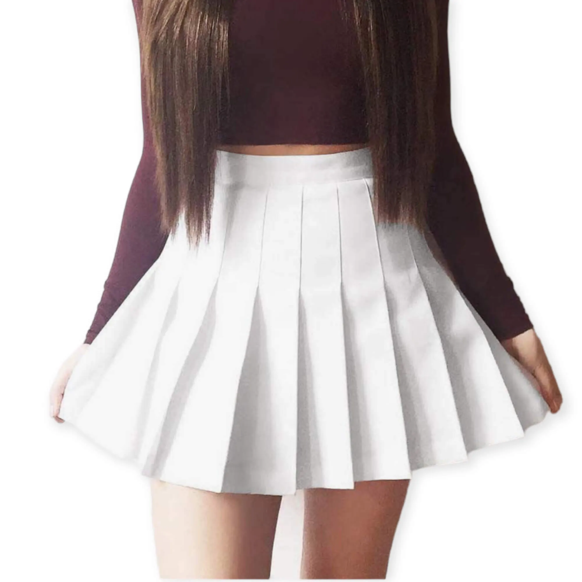 High Waisted Solid Pleated Mini Skirt with Built-In Shorts