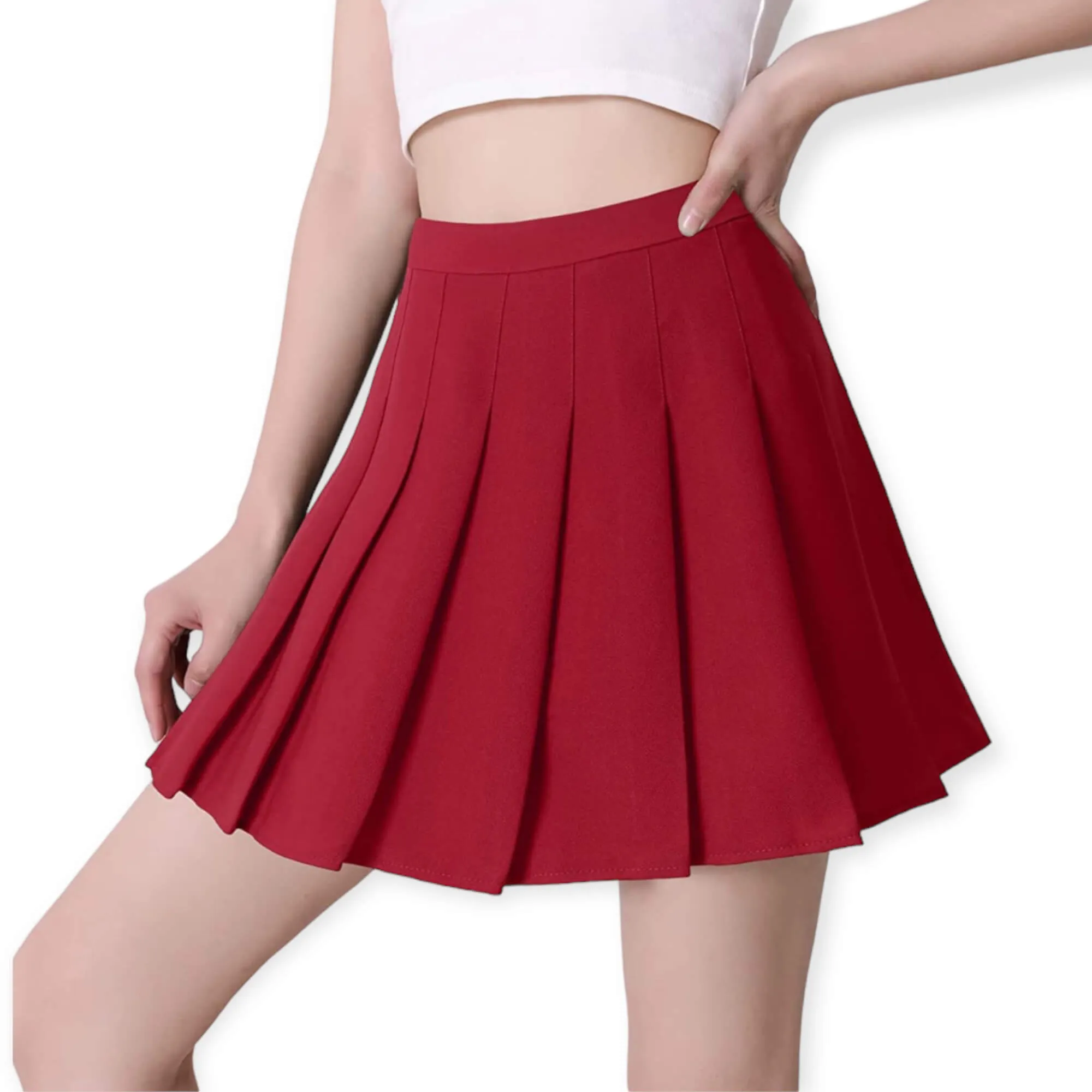 High Waisted Solid Pleated Mini Skirt with Built-In Shorts