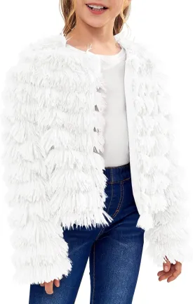 Inorin Girls Open Front Cardigan Faux Fur Coat Warm Fuzzy Trendy Winter Vintage Parka Shaggy Party Outerwear Jackets Tops