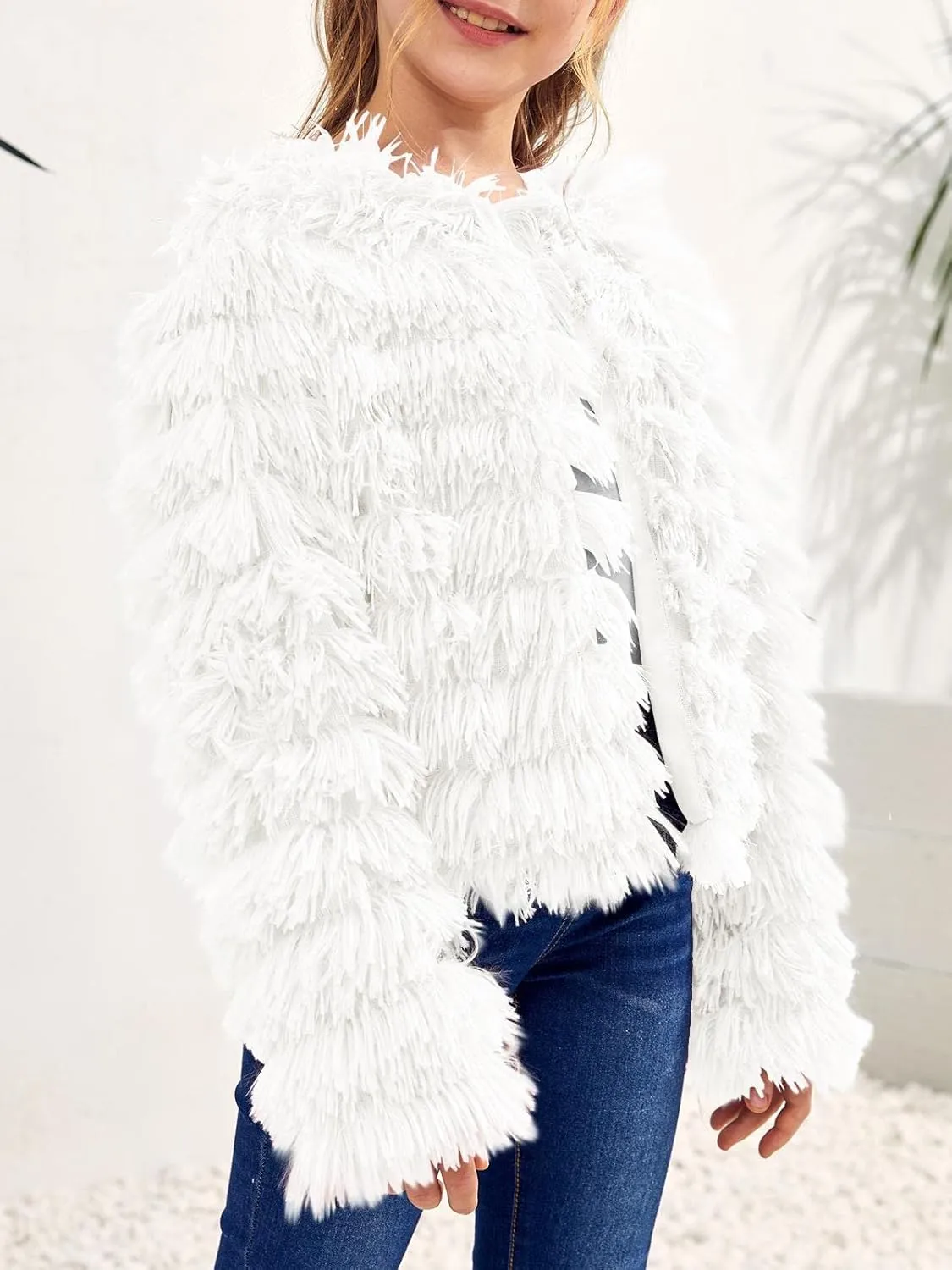 Inorin Girls Open Front Cardigan Faux Fur Coat Warm Fuzzy Trendy Winter Vintage Parka Shaggy Party Outerwear Jackets Tops