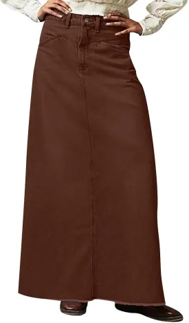 Jean Skirts for Women Denim Casual Y2k High Waisted Skirts Vintage Frayed Raw Hem Long Denim Skirt with Pockets