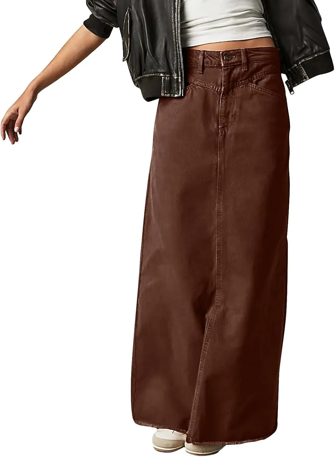 Jean Skirts for Women Denim Casual Y2k High Waisted Skirts Vintage Frayed Raw Hem Long Denim Skirt with Pockets